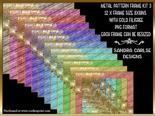 Metal Effect 8x8ins Pattern 12 x Frames with gold filigree kit 3