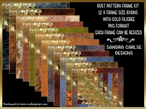 Rust Effect 8x8ins Pattern 12 x Frames with gold filigree Kit 