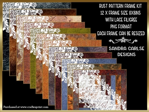 Rust Effect 8x8ins Pattern 12 x Frames with lace filigree Kit 