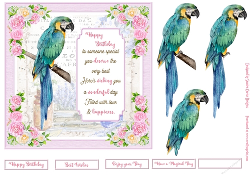 Exotic Bird Decoupage 7x7ins Topper 1