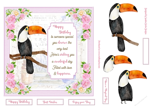 Exotic Bird Decoupage 7x7ins Topper 6