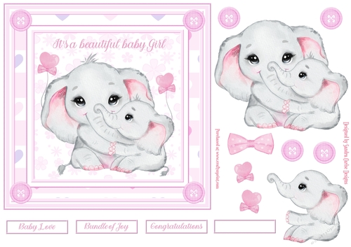 Baby Girl Decoupage 7x7ins Topper