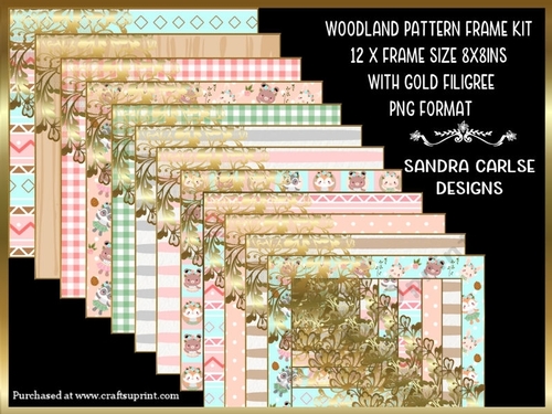 Woodland Pattern 12 x 8x8ins Frames Kit with gold filigree