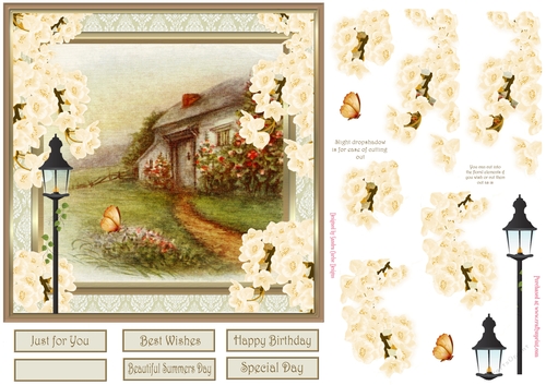 Vintage Cottage Scene 7x7ins Decoupage Topper 1
