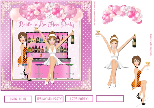 Bride to Be Hen Party 7x7ins Decoupage Topper 1
