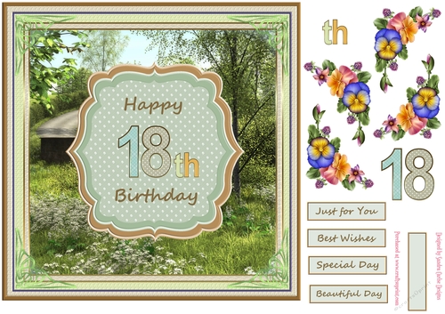 Happy 18th Birthday 8x8ins Decoupage Topper