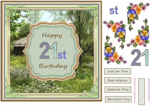 Happy 21st Birthday 8x8ins Decoupage Topper