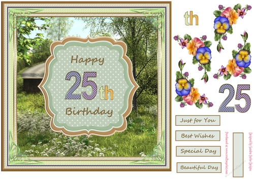 Happy 25th Birthday 8x8ins Decoupage Topper