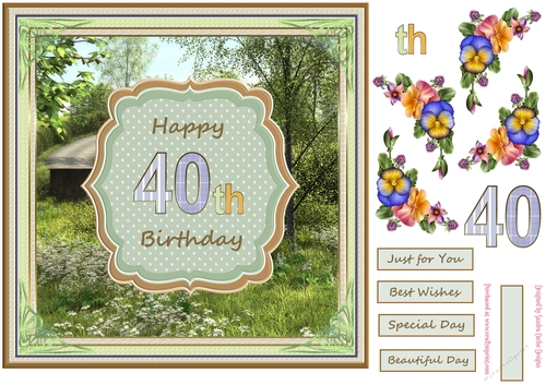 Happy 40th Birthday 8x8ins Decoupage Topper