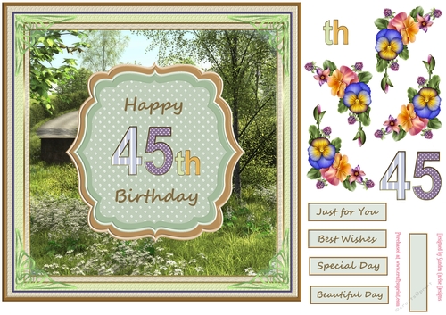 Happy 45th Birthday 8x8ins Decoupage Topper