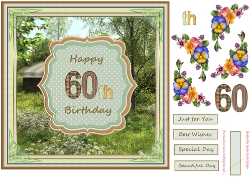 Happy 60th Birthday 8x8ins Decoupage Topper