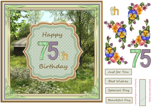Happy 75th Birthday 8x8ins Decoupage Topper