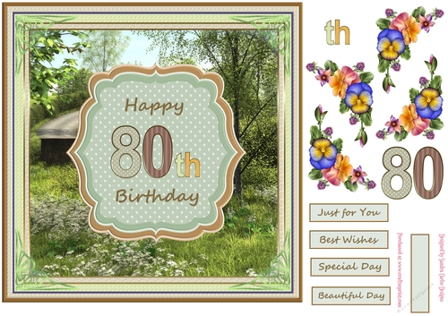 Happy 80th Birthday 8x8ins Decoupage Topper
