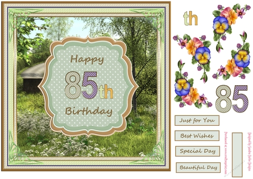 Happy 85th Birthday 8x8ins Decoupage Topper