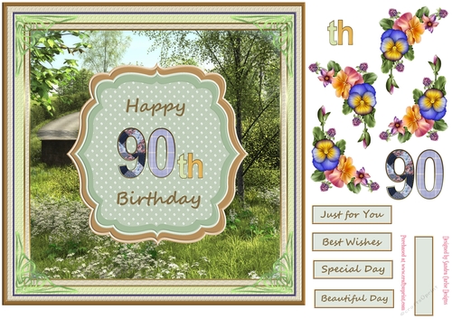 Happy 90th Birthday 8x8ins Decoupage Topper
