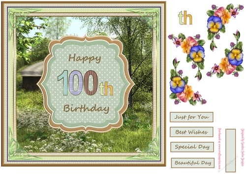 Happy 100th Birthday 8x8ins Decoupage Topper