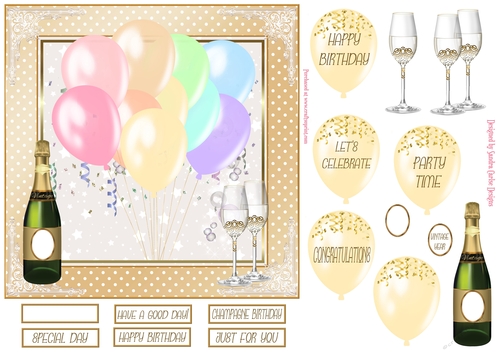 Birthday Pastel Coloured Balloons 7x7ins Decoupage Topper 