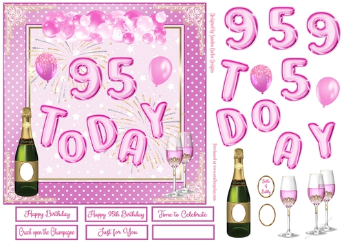 Happy 95th Birthday Pink Balloons 7x7ins Decoupage Topper