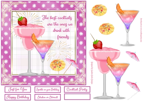 Birthday/Celebration Cocktails Decoupage 7x7ins Topper 1