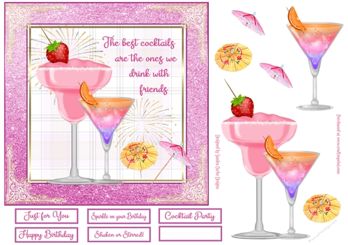Birthday/Celebration Cocktails Decoupage 7x7ins Topper 2