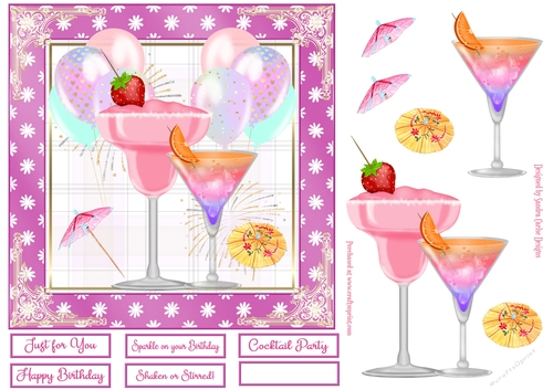 Birthday/Celebration Cocktails Decoupage 7x7ins Topper 3