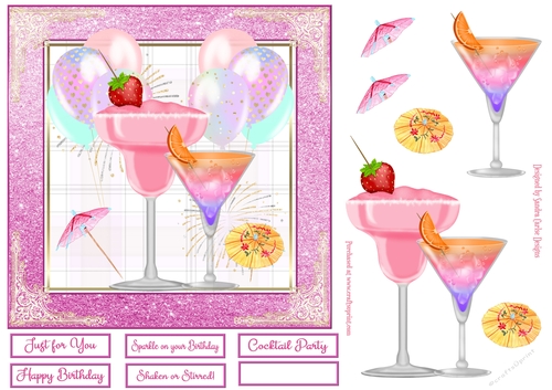 Birthday/Celebration Cocktails Decoupage 7x7ins Topper 4