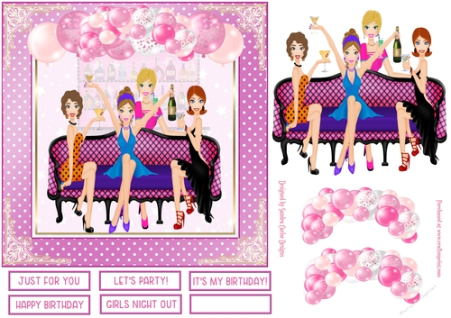 Girls Night Out Decoupage 7x7ins Topper 1
