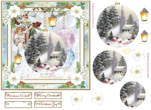 Christmas Vintage Baubles Decoupage 7x7ins Topper 2