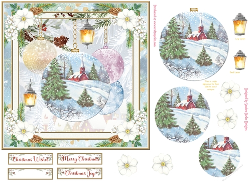 Christmas Vintage Baubles Decoupage 7x7ins Topper 3