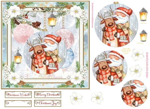 Christmas Vintage Baubles Decoupage 7x7ins Topper 5