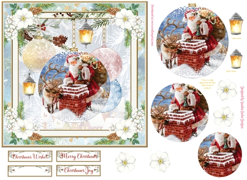 Christmas Vintage Baubles Decoupage 7x7ins Topper 6