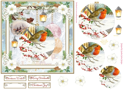 Christmas Vintage Baubles Decoupage 7x7ins Topper 8