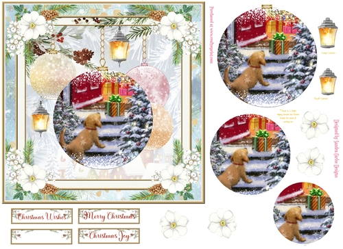 Christmas Vintage Baubles Decoupage 7x7ins Topper 9