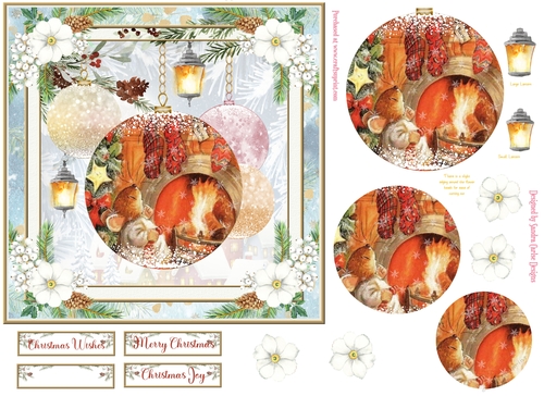 Christmas Vintage Baubles Decoupage 7x7ins Topper 10