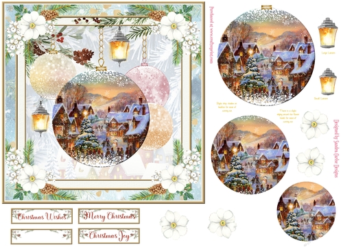 Christmas Vintage Baubles Decoupage 7x7ins Topper 12
