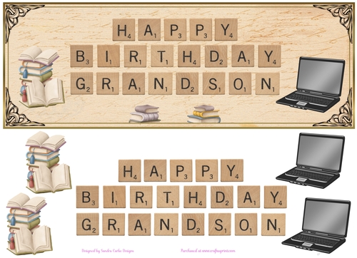 Happy Birthday Grandson Wooden Tile Decoupage Topper