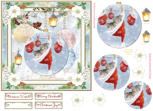 Christmas Vintage Baubles Decoupage 7x7ins Topper 15