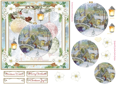 Christmas Vintage Baubles Decoupage 7x7ins Topper 16