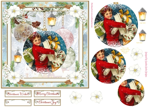 Christmas Vintage Baubles Decoupage 7x7ins Topper 17