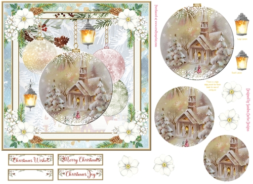 Christmas Vintage Baubles Decoupage 7x7ins Topper 18
