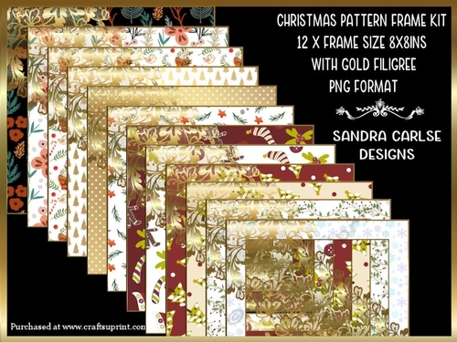 Christmas Pattern 12 x 8x8ins Frames Kit with gold filigree