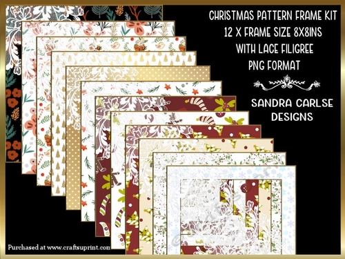 Christmas Pattern 12 x 8x8ins Frames Kit with lace filigree