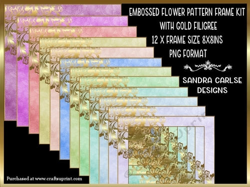 Embossed Floral Pattern 12 x 8x8ins Frames Kit with Gold Filigree