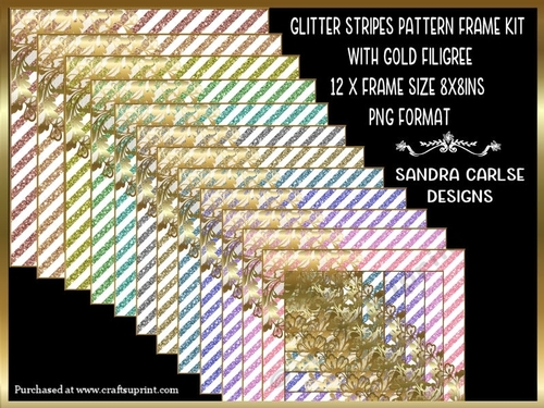 Glitter Pattern 12 x 8x8ins Frames Kit with Gold Filigree