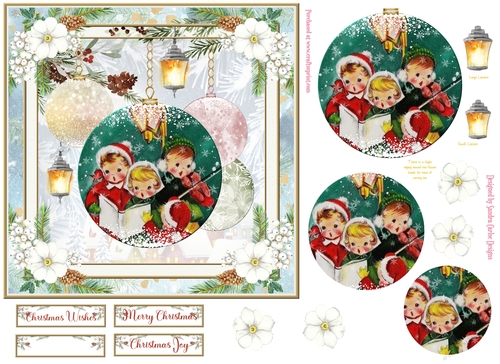 Christmas Vintage Baubles Decoupage 7x7ins Topper 19