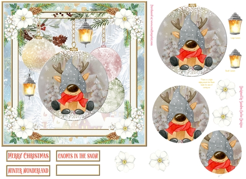 Christmas Vintage Baubles Decoupage 7x7ins Topper 22
