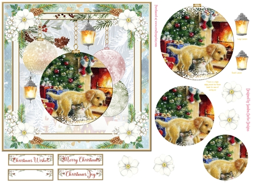 Christmas Vintage Baubles Decoupage 7x7ins Topper 23