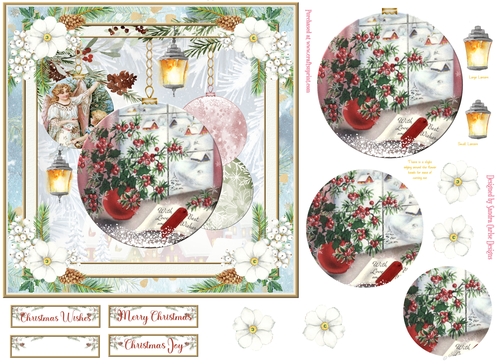 Christmas Vintage Baubles Decoupage 7x7ins Topper 24