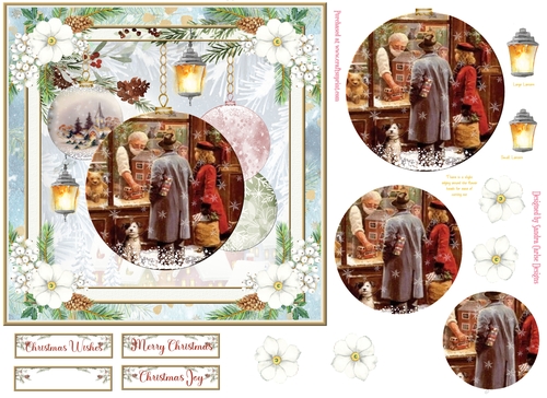 Christmas Vintage Baubles Decoupage 7x7ins Topper 25