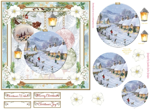 Christmas Vintage Baubles Decoupage 7x7ins Topper 26